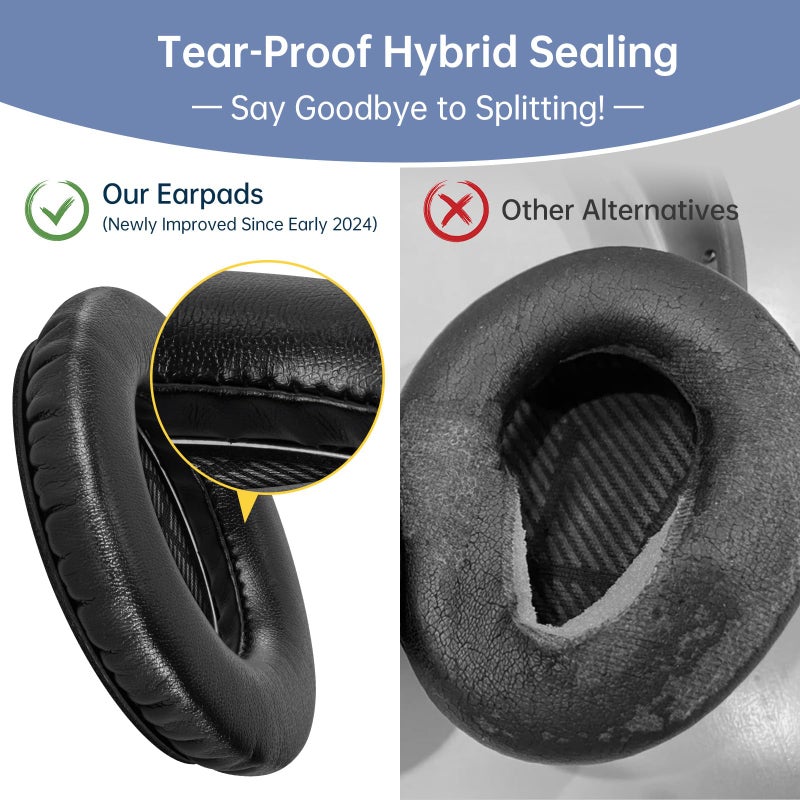 Aurivor Replacement Ear-Pads for Bose Quiet-Comfort QC 35 (ii) 25 15 2 Headphones, Tear-Proof Cushion for QC35 (ii) QC25 QC15 QC2 SoundTrue/SoundLink AE2/AE2i/AE2w Around-Ear Headphones (Black) - Image 2